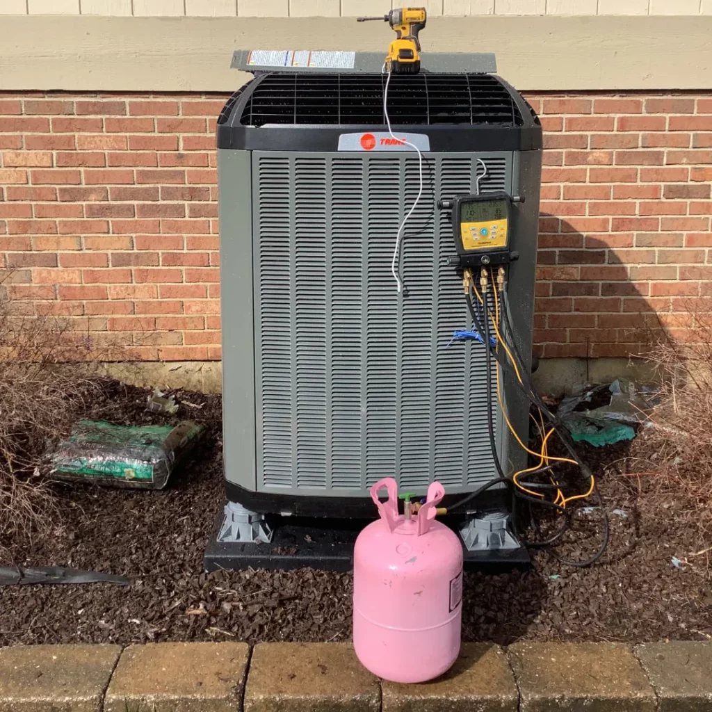 outdoor unit of a central air system